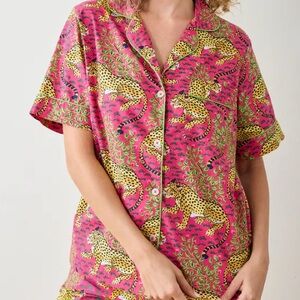 Printfresh Bagheera short-sleeve pajama top in hot pink organic cotton | XL